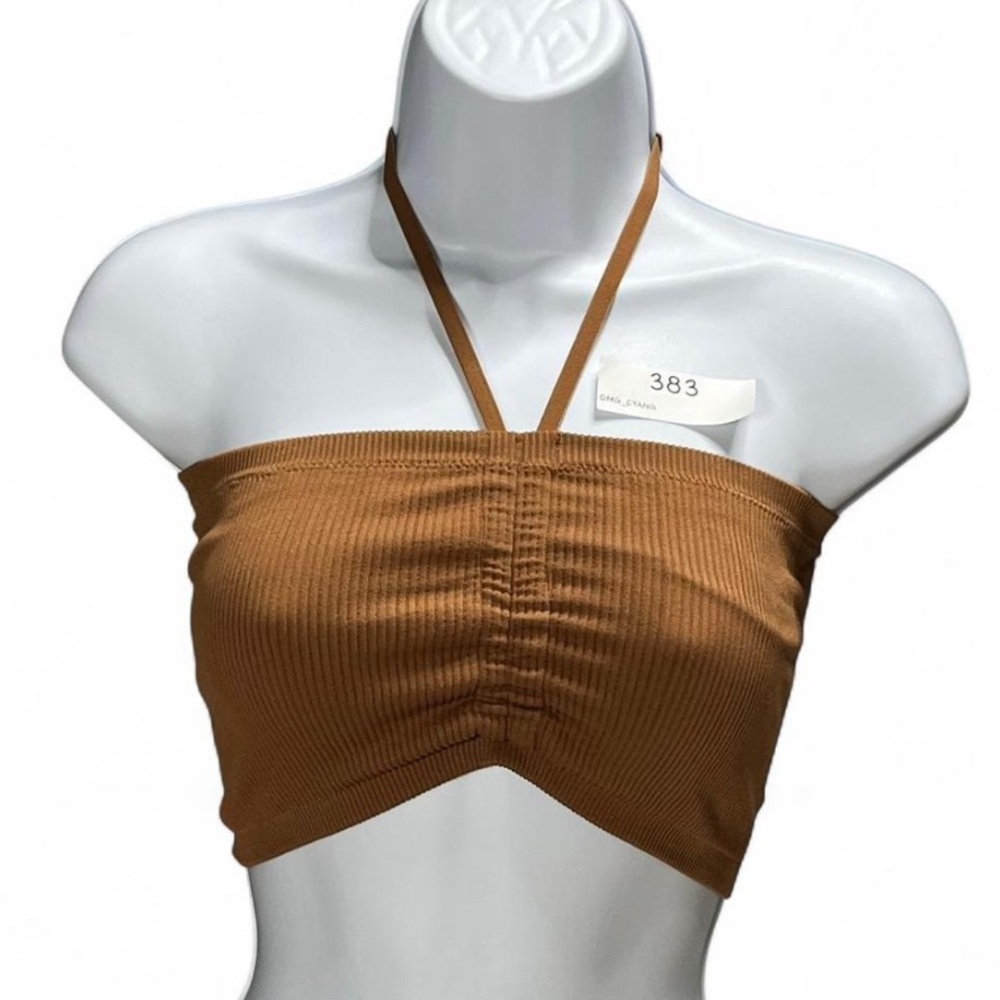 Aerie Brown Ribbed Haltered Option Tube Top